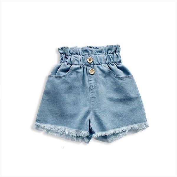 

baby summer clothing infant kids 6m 5t girls shorts jeans high waist eastic band solid ripped hip huggers, Blue
