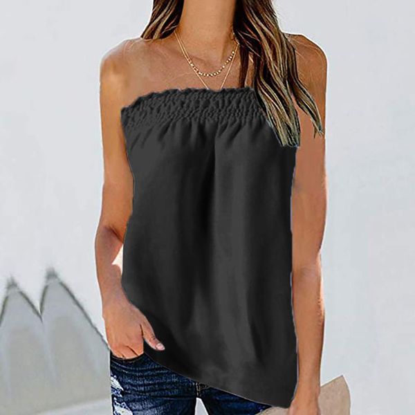 

women's blouses & shirts strapless blouse women bandeau ladies' daily elastic chest fashion trend solid color elegant clothing, White