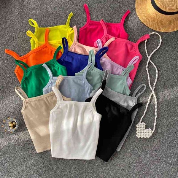 

women's tanks & camis girl backless candy color camisole women's inner wear fashionable outer casual slim short summer top, White