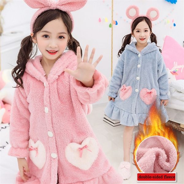 

pyjamas girls winter robes nightwear kids clothes night-robe thick flannel sleepwear children pajamas bathrobe 6 8 10 12 years 210225, Blue;red