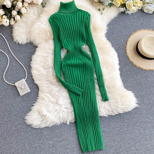 

2021 new autumn winter sweater simple solid warm turtleneck tight hip bodycon women jrp0, Black;gray