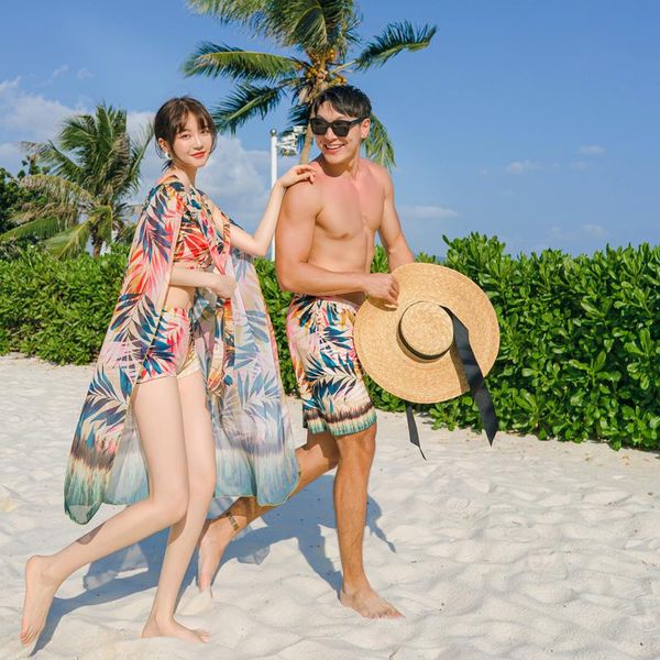 

new couples swimsuit women skirt split bikini swimsuit men beach short pants