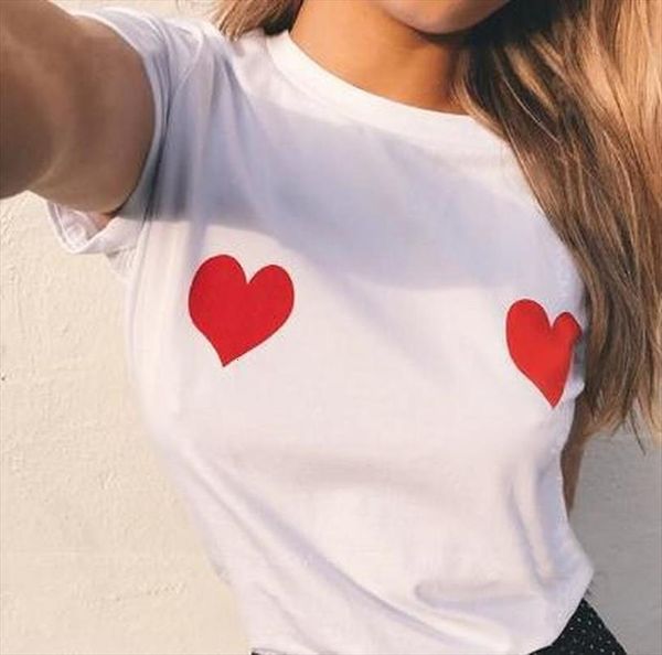 

funny breast heart print men white short sleeve o neck loose summer tee clothes camisetas mujer, White;black