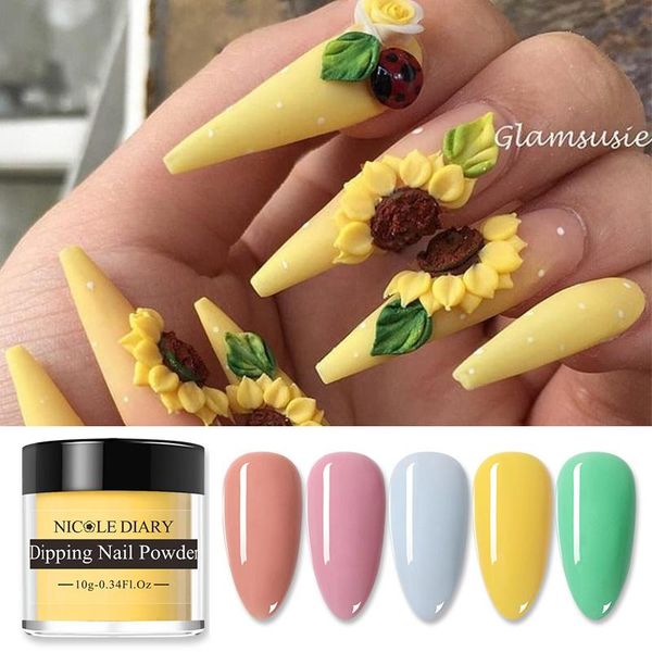 

nail glitter nicole diary 10g clear dip powder pink yellow acrylic extension carved flower diy art decoration, Silver;gold