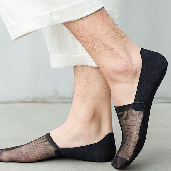 

men socks slippers summer solid ice silk short invisible sock slippers traceless new no show hosiery, Black