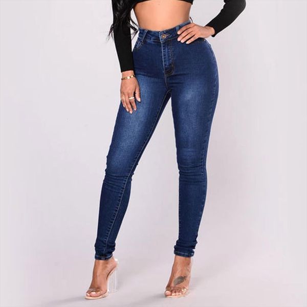 

streetwear high waist fashion womens jeans girls pencil pants trousers denim skinny mom plus size, Blue