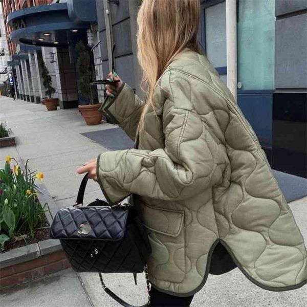 

autumn winter women's loose jackets thin parka oversize coats round neck outwear female coats long sleeve cotton clothing 210819, Black