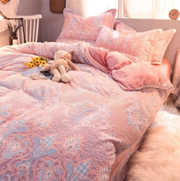 

bedding sets bedroom four-piece bed linen winter thickened french velvet double-sided duvet cover fashionable simple family el set