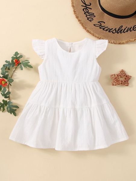 

baby ruffle trim keyhole back dress she, Red;yellow