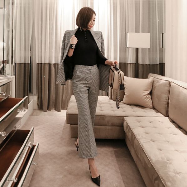 

new fashionable england small temperament professional woman women's suit two-piece pants xamb, Gray