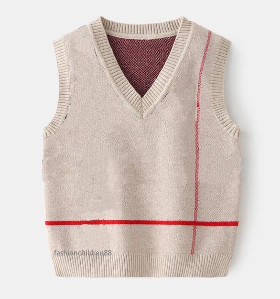 Pullover per bambini Plaid Neonati maschi Ragazze Tag Maglioni Gilet senza maniche Top con scollo a V Maglieria Designer Abbigliamento per bambini