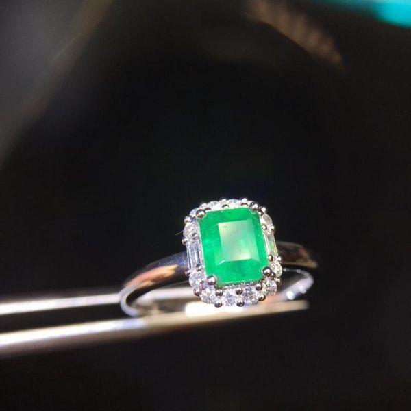 

cluster rings p403 emerald ring fine jewelry solid 18k gold 100% natural 1.02ct gemstones female wedding for women, Golden;silver