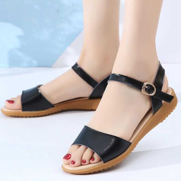

genuine leather sandal shoes fashion flat leisure sport summer non-slip ladies roman x285 210625, Black