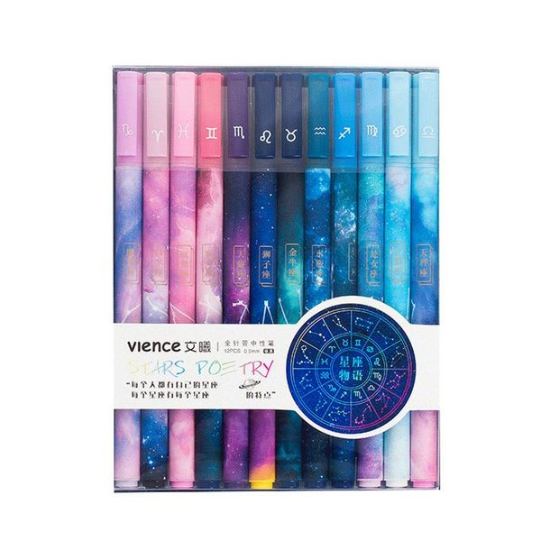 

gel pens 12pcs/box starry sky purple constellation series set pen creative stationery gifts school office supplies