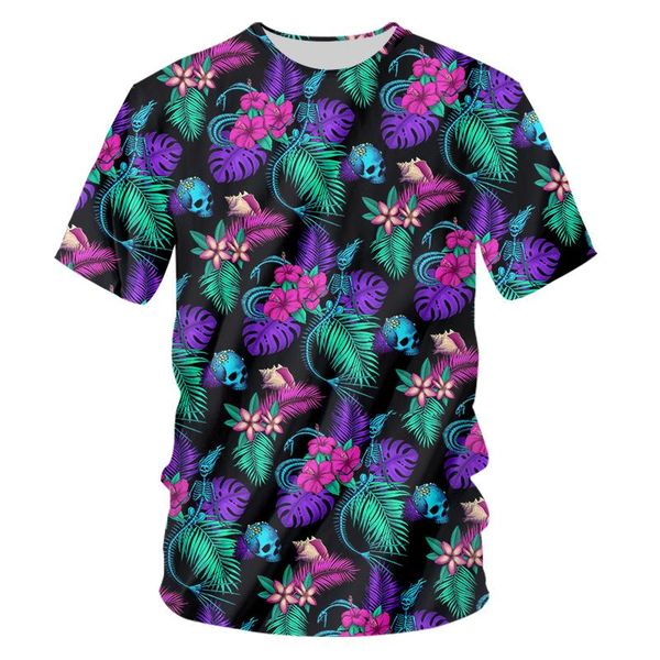

men's t-shirts streetwear novelty style 3d colorful flower leaves horror skulls oversized 6xl loose casual men/women drop, White;black