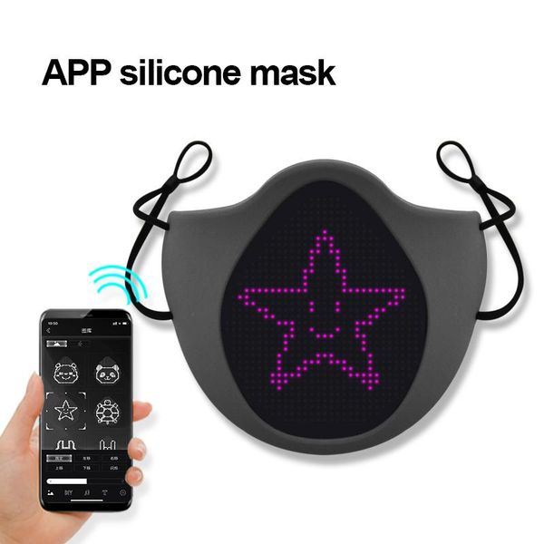 

breathable rgb led luminous silicone face mask bluetooth app control mask, built-in programmable text animation led screen