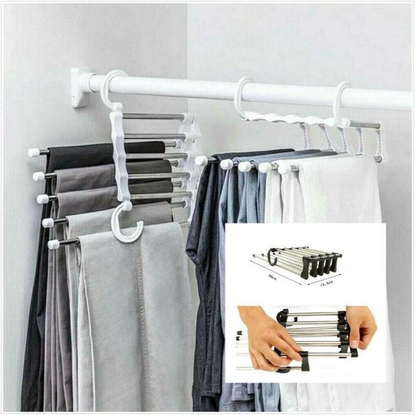 

hangers & racks 5 in1 pant rack shelves stainless steel multi-functional wardrobe magic hanger pants