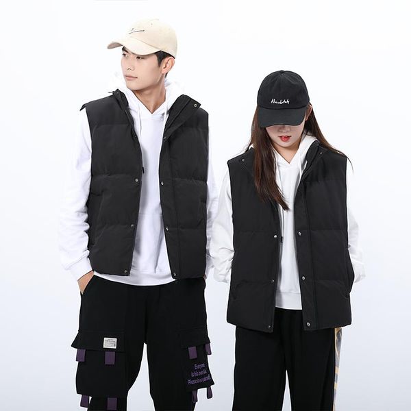 

men's vests casual men and women autumn winter korean lovers fashion down cotton vest thickened warm large 130kg handsome waistcoat, Black;white