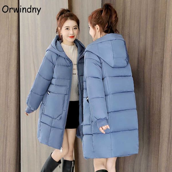

orwindny casual long winter coat women sold hooded wadded jacket for girls snow wear thick warm parkas 8 colors padded clothing 201014, Black