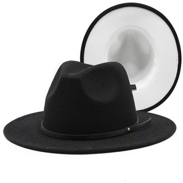 

2021 new fedora wide brim different color inside winter women men with belt band vintage red green fascinator felted hats d84t, Blue;gray