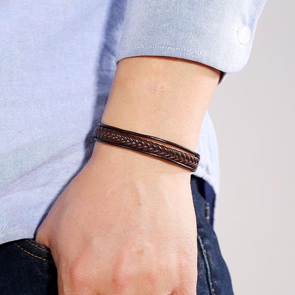 

charm bracelets men pu leather bracelet retro viking stainless steel braclet handmade woven multi layer wrap braslet bangle for him jewelry, Golden;silver