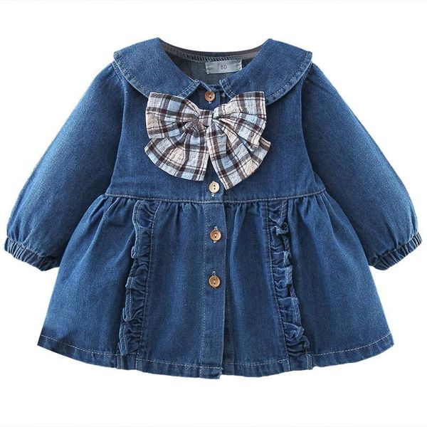 

jackets baby girl fall denim jacket with plaid bow 9m 12m 24m 3t 4t girls fashion toddler coats kids clothes children outerwear costume, Blue;gray