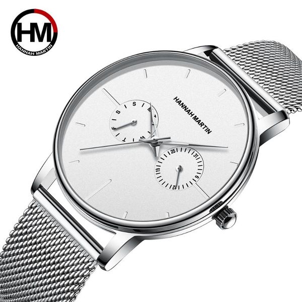 

men watches quartz luxury multifunction dual display small dial stainless steel mesh watch ins style waterproof wristwatches, Slivery;brown