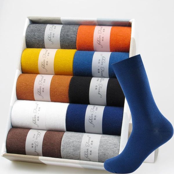 

men's socks 5 pairs business dress breathable winter warm cotton long male happy colorful for man gift, Black