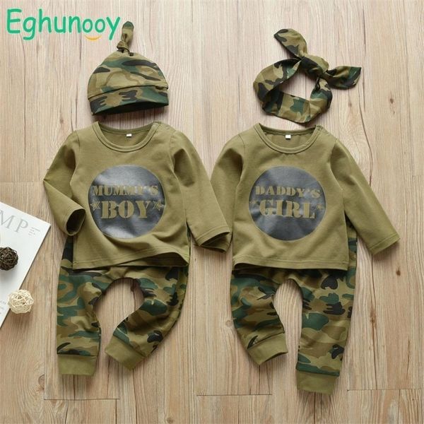 Neonato Ragazzi Ragazze Vestiti Papà / Mummia Lettera 3 pezzi Abiti Set T-shirt a maniche lunghe + Pantaloni Infantile Abbigliamento per bambini Vestito 210309