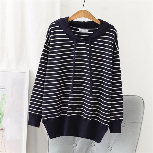 

women's hoodies & sweatshirts women spring casual hooded long sleeve striped knitting pullover female loose plus size, Black