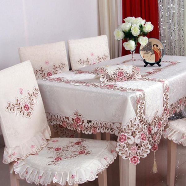 Europeu luxuoso poliéster bordado floral toalha de mesa hotel casa festa de casamento lace borda mesa tampa decorativa