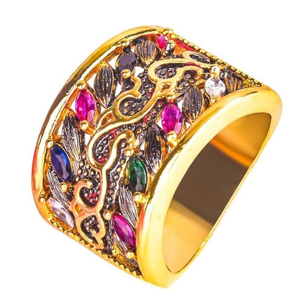 

wedding rings arrival women men gothic style luxury multicolor faux plated engagement ring jewelry anniversary gift, Slivery;golden