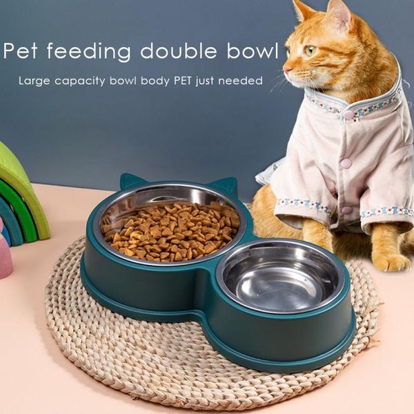 

cat bowls & feeders stainless steel pet and dog double bowl feeding drinking anti-tipping utensils