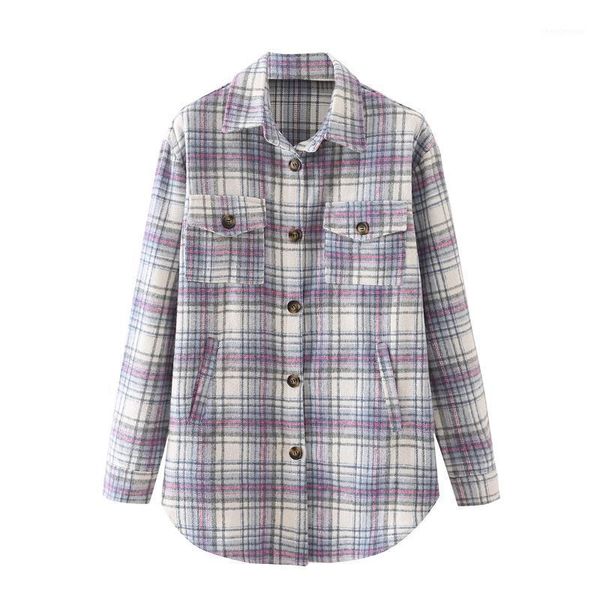 

women's wool & blends 2021 autumn product european and american style street fashion urban casual woolen plaid shirt jacket, Black