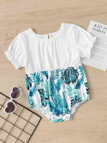 

baby tropical print frill trim bodysuit she, Blue