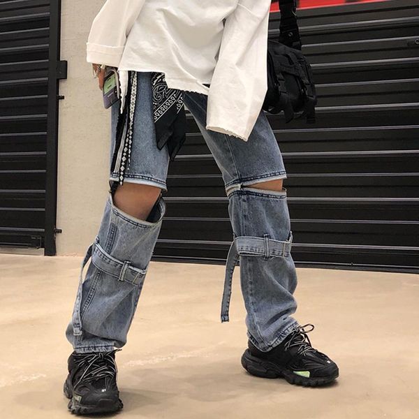 

women's pants & capris 2021 spring harajuku cargo wide legs jeans women loose vintage female high waist streetwear style zippers, Black;white
