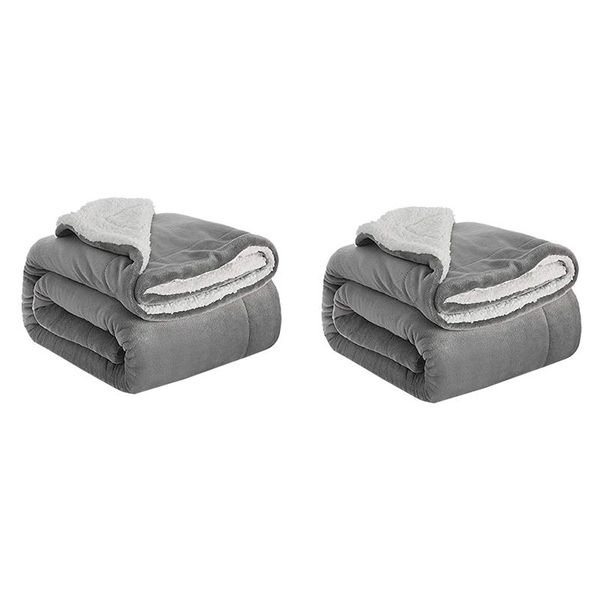 

blanket silver grey travel fleece throws warm reversible for bed&couch