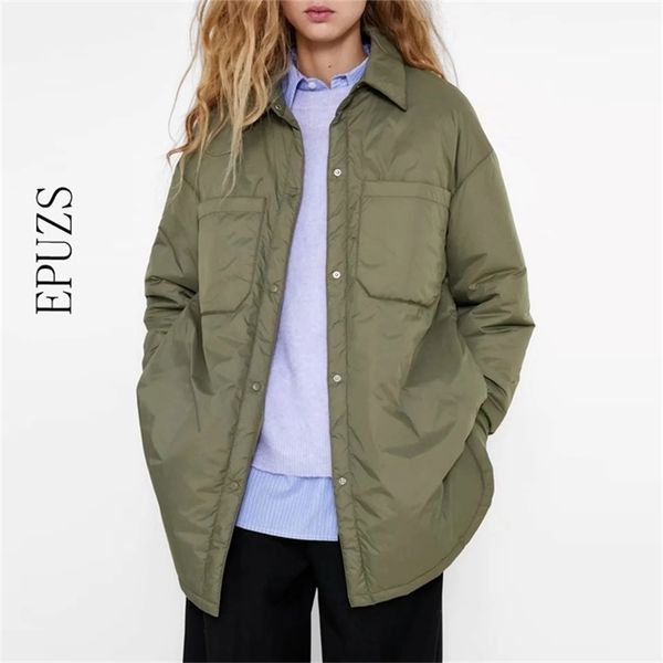 

vintage loose shirt jacket women winter coat casual button baseball bomber jacket korean za coats and loose light parka 210722, Black;brown