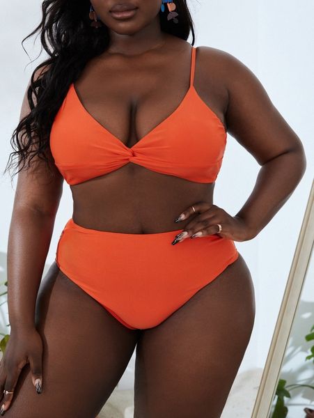 

plus twist high waisted bikini swimsuit n5ke#, Black