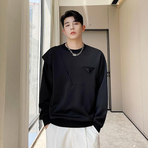 

men's hoodies & sweatshirts autumn korean personalized design sense three-dimensional tailoring round neck pullover fashion ins high ru, Black