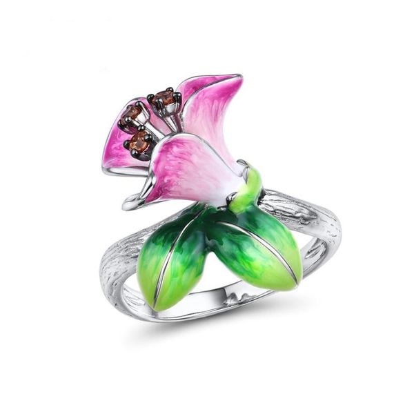 

wedding rings selling beautiful enamel blooming flower silver for women zircon stone finger ring trendy vintage jewelry, Slivery;golden