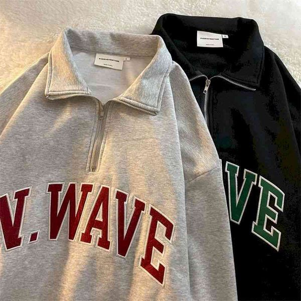 

preppy hoodie oversized long sleeve pullover sweatshirt thin half zipper hoody women spring autumn polo collar loose korean, Black