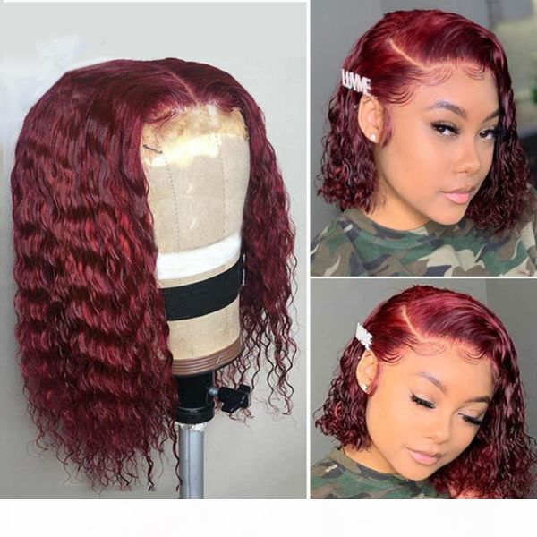 

colored human hair lace wigs 99j burgundy bob wig lace front wig curly human hair wig red 13x6 lace front human hair wigs, Black;brown