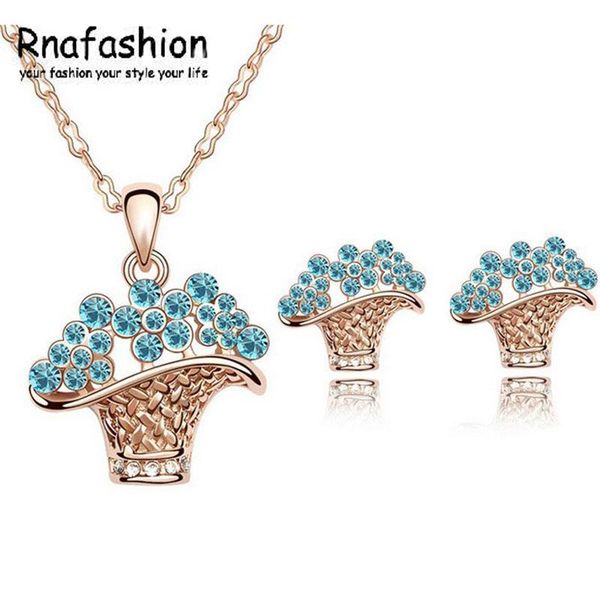 

earrings & necklace austria crystal pendant flower stud earring gold color with rhinestone jewelry sets for women, Silver