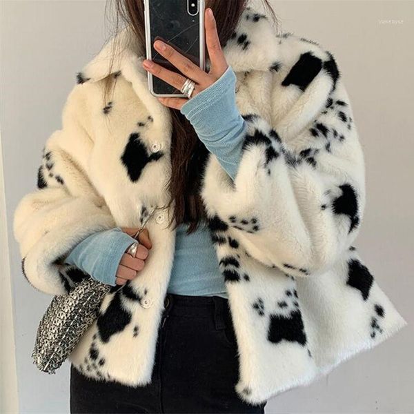 

women's fur & faux winter imitation mink plush coat short fashion black leopard