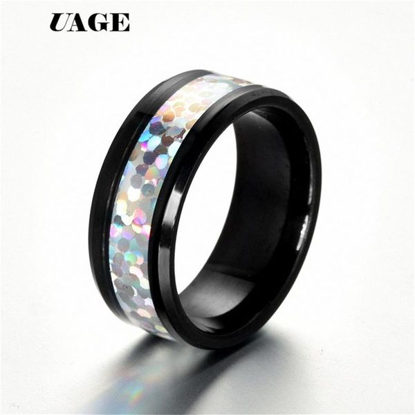 

cluster rings uage 8mm men's abalone shell & polished black faceted tungsten carbide wedding bands size 6-13, Golden;silver