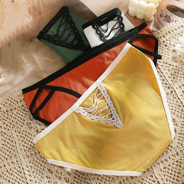 

women's panties 1pc bandage cotton women pure color thong low waist seamless briefs hollow underwear lingerie female, Black;pink