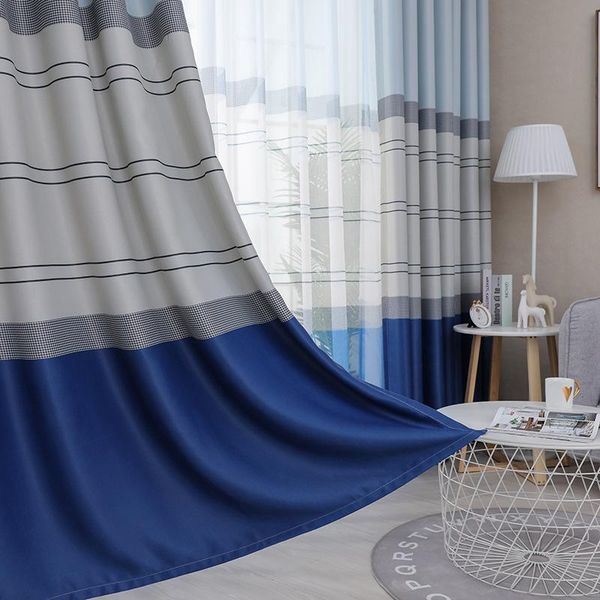 

modern minimalist mediterranean blue stripes full shading curtains for living dining room bedroom.