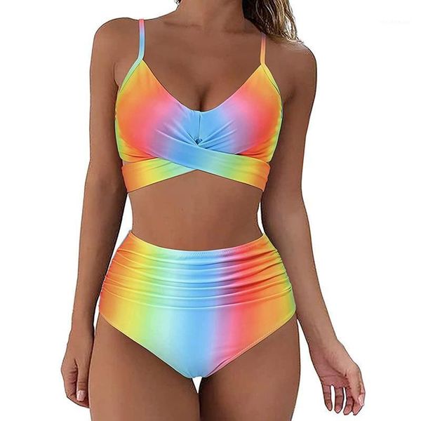 

women's swimwear women cross high waisted string floral printed 2 piece bathing suit bikini fashion buckle off back low, White;black