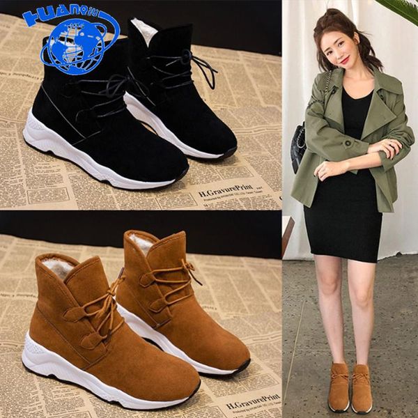 

boots huanqiu brand women autumn winter keep warm ankle lace up booties comfortable for shoes zll521, Black